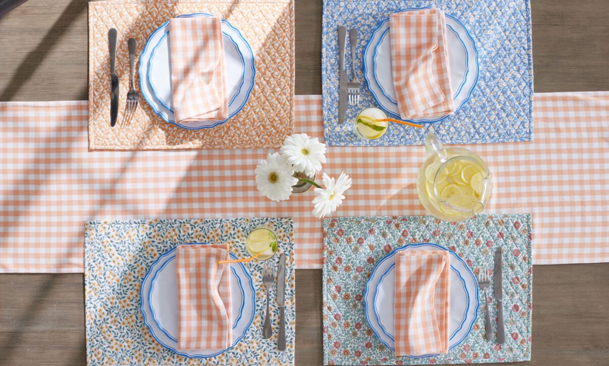 Gingham and floral mix and match table linens