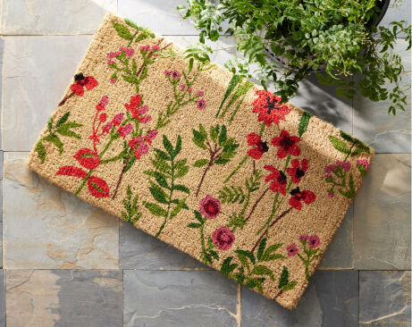 Floral coir door mat